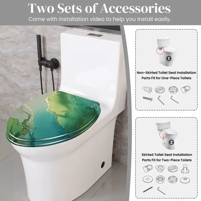 Premium Resin Elongated Toilet Seat Featuring Silent Close Lid Rock Solid Adjustment Hinges For Standard American Bathrooms Skirtless Design Heavy Duty Smooth Surface No Fuss Install