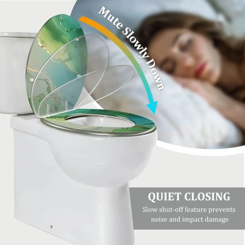 Premium Resin Elongated Toilet Seat Featuring Silent Close Lid Rock Solid Adjustment Hinges For Standard American Bathrooms Skirtless Design Heavy Duty Smooth Surface No Fuss Install