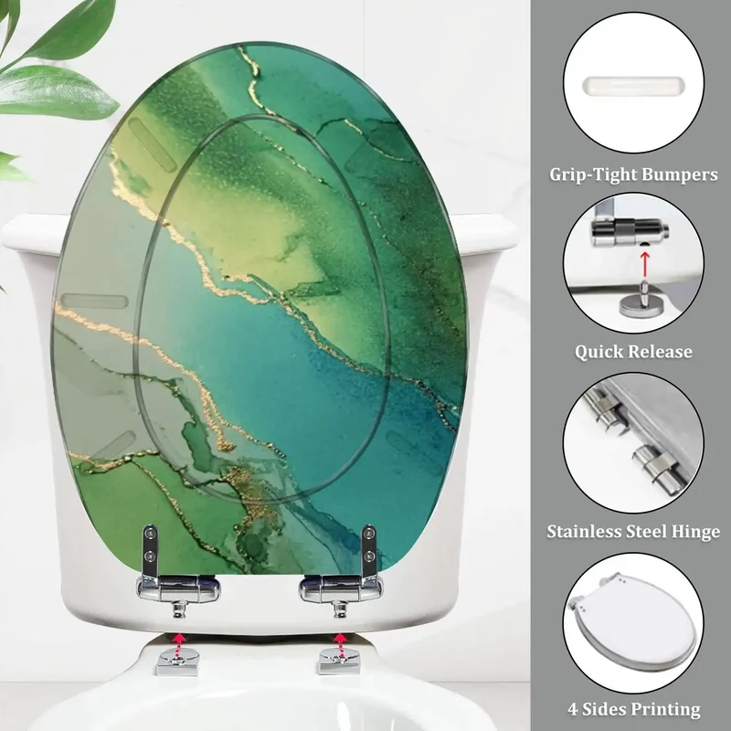 Premium Resin Elongated Toilet Seat Featuring Silent Close Lid Rock Solid Adjustment Hinges For Standard American Bathrooms Skirtless Design Heavy Duty Smooth Surface No Fuss Install