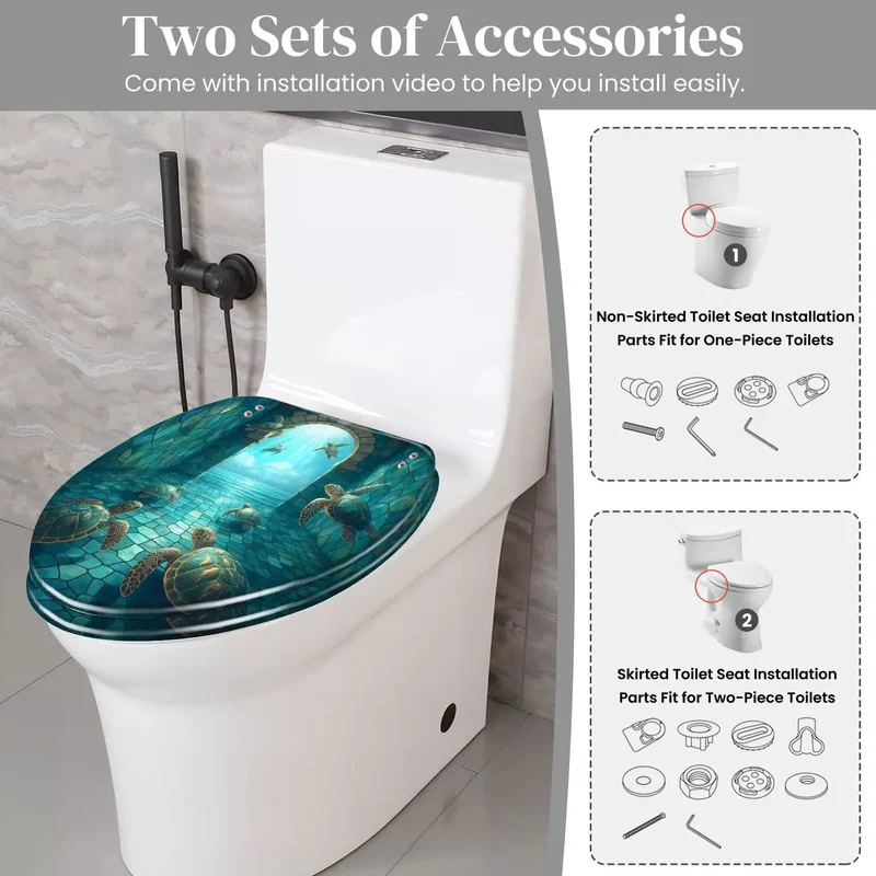 Premium Elongated Resin Toilet Seat Super Easy Install Secure Anti Wobble Hinges Fits Most American Standard Bathroom Toilets Rock Solid Durability Hassle Free Mounting Kit For Skirted Designs Ultimate Modern Bathroom Upgrade