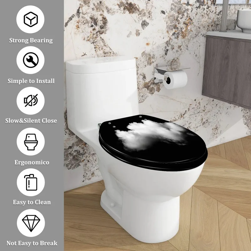 Heavy Duty Black Resin Elongated Toilet Seat With Plug And Play Hinges Universal American Toilet Compatibility And A Slick Finish For A Zero Hassle Bathroom Swap