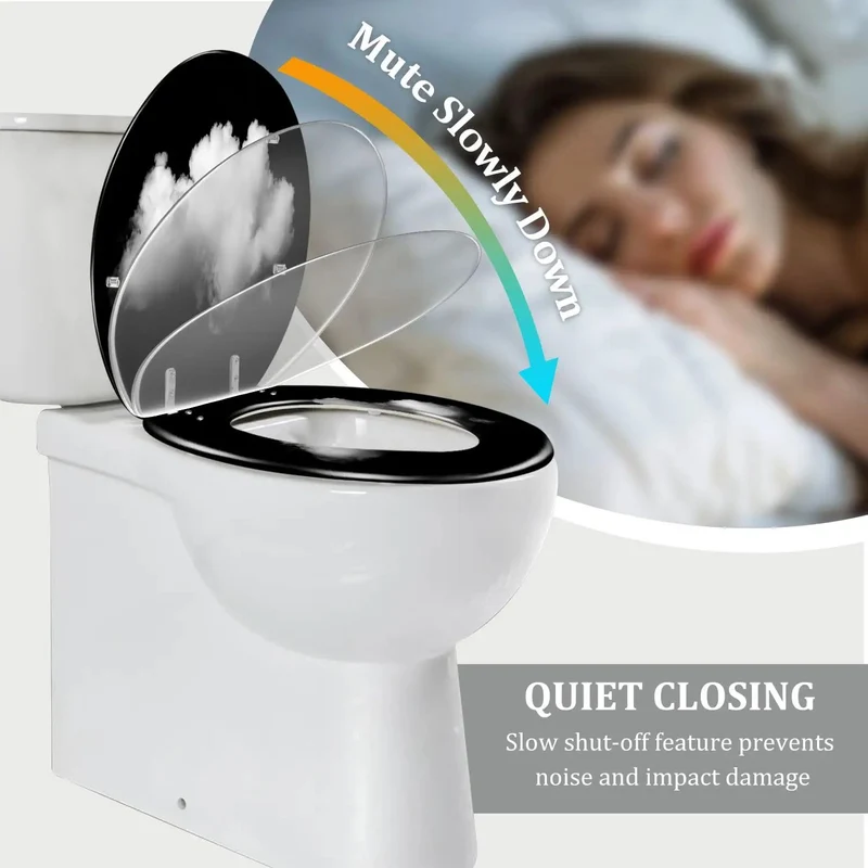 Heavy Duty Black Resin Elongated Toilet Seat With Plug And Play Hinges Universal American Toilet Compatibility And A Slick Finish For A Zero Hassle Bathroom Swap