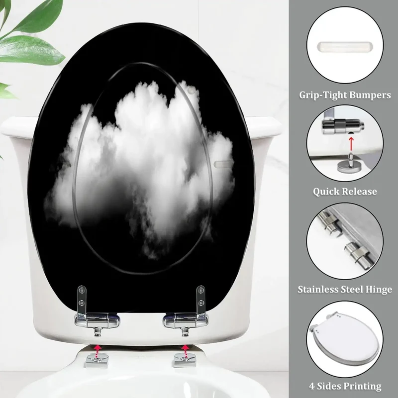 Heavy Duty Black Resin Elongated Toilet Seat With Plug And Play Hinges Universal American Toilet Compatibility And A Slick Finish For A Zero Hassle Bathroom Swap