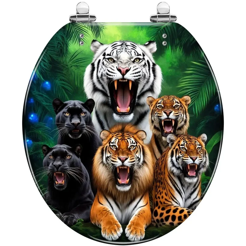 Straight Up Durable Round Toilet Seat With Soft Close Lid And Reinforced Resin For Silent Shutting Quick Bathroom Refresh With Bold Themed Prints And Tight Fit Mounting Hardware