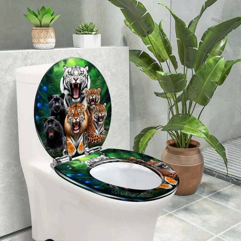 Straight Up Durable Round Toilet Seat With Soft Close Lid And Reinforced Resin For Silent Shutting Quick Bathroom Refresh With Bold Themed Prints And Tight Fit Mounting Hardware