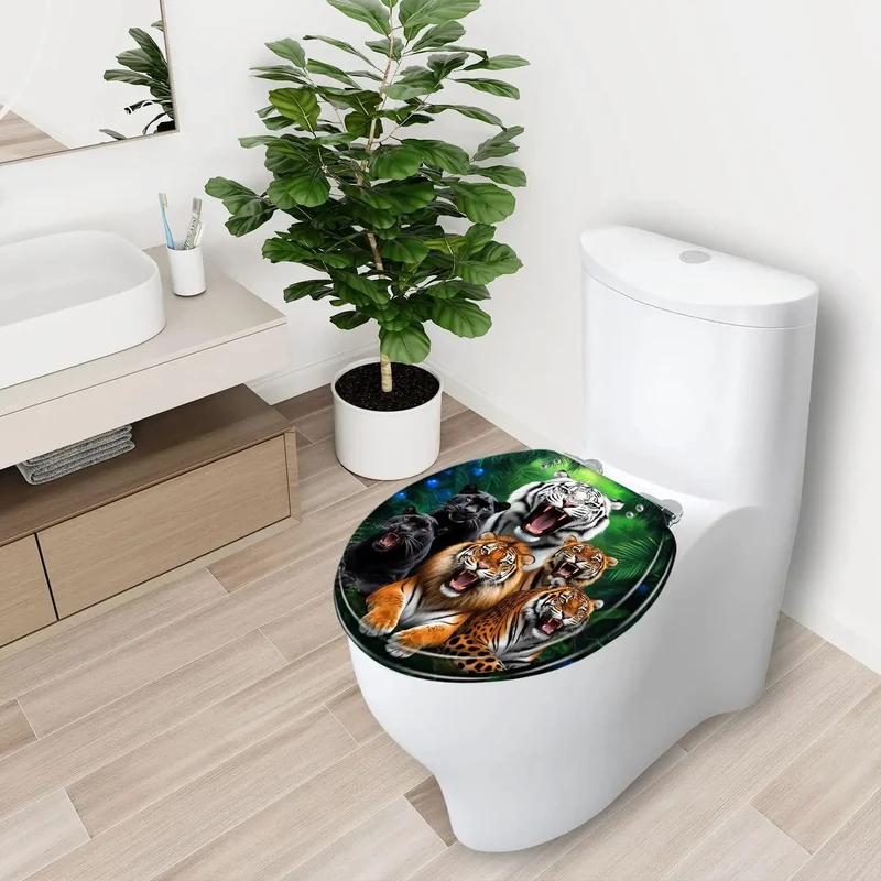 Straight Up Durable Round Toilet Seat With Soft Close Lid And Reinforced Resin For Silent Shutting Quick Bathroom Refresh With Bold Themed Prints And Tight Fit Mounting Hardware