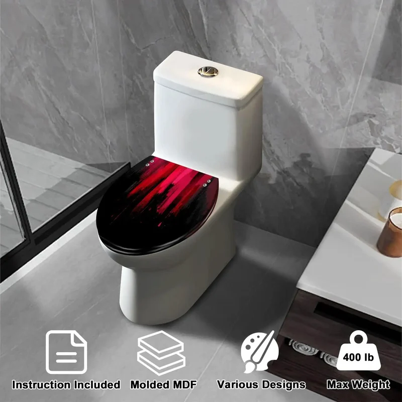 Elongated Toilet Seat Featuring Slow Close Hinges Durable Resin Construction Stylish Decorative Print Makes Your Bathroom Vibes Hit Different No Sweat Quick Install For A Fresh Vibe