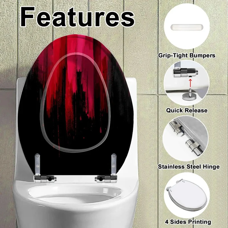 Elongated Toilet Seat Featuring Slow Close Hinges Durable Resin Construction Stylish Decorative Print Makes Your Bathroom Vibes Hit Different No Sweat Quick Install For A Fresh Vibe