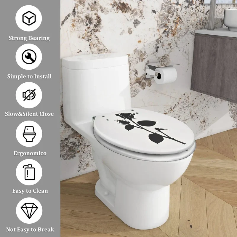 Premium Elongated Toilet Seat With Soft Close Resin Lid Universal American Standard Bathroom Fixture Quick Release Adjustable Hinges No Sweat Install Solid Build