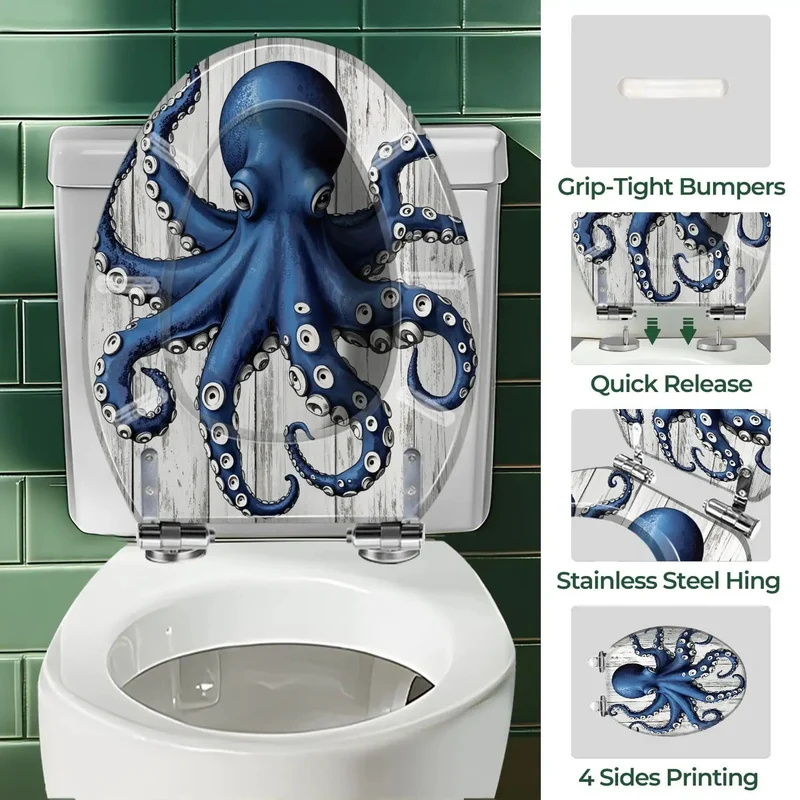 Switch Up Your Bath Setup With This Cool Resin Elongated Toilet Seat Rocking an Octopus Design That Plays Nice With Most Fixtures Built to Last For Everyday Use and Quick Install Without Any Gripe