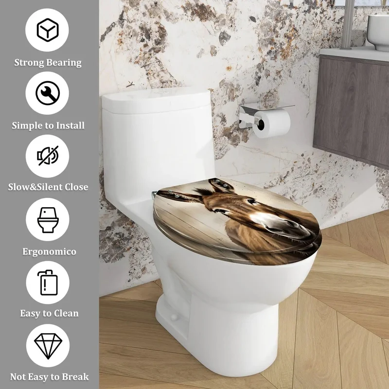Top Shelf Elongated Toilet Seat Replacement With Heavy Duty Resin Donkey Pattern For Modern Bathrooms Offering No Sweat Upgrade Mounting Kits And Quick Release Hinge For Effortless Daily Use