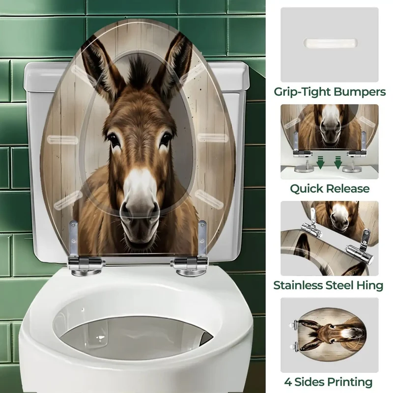 Top Shelf Elongated Toilet Seat Replacement With Heavy Duty Resin Donkey Pattern For Modern Bathrooms Offering No Sweat Upgrade Mounting Kits And Quick Release Hinge For Effortless Daily Use