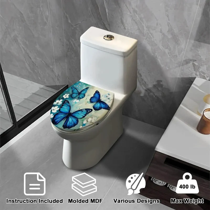 Heavy Duty Elongated Toilet Seat Replacement For Bathroom Featuring Quiet Close Hinges And Rock Solid Resin Construction With Bold Themed Prints For A Hassle Free Bathroom Makeover Upgrade