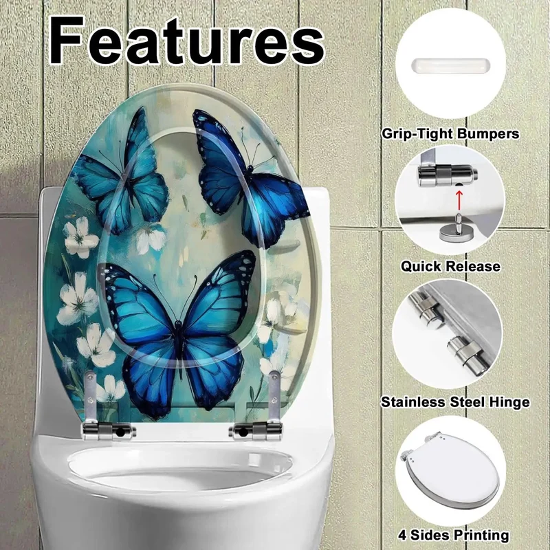 Heavy Duty Elongated Toilet Seat Replacement For Bathroom Featuring Quiet Close Hinges And Rock Solid Resin Construction With Bold Themed Prints For A Hassle Free Bathroom Makeover Upgrade