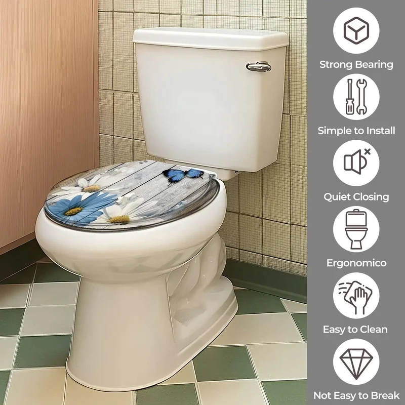 Heavy Duty Wooden Resin Toilet Seat For Home Bathroom Adjustable Top Mount Quick Install Hardware And Smooth Rounded Contour Fits Most Standard Models Well