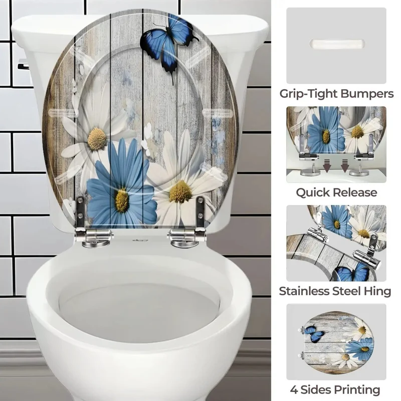 Heavy Duty Wooden Resin Toilet Seat For Home Bathroom Adjustable Top Mount Quick Install Hardware And Smooth Rounded Contour Fits Most Standard Models Well