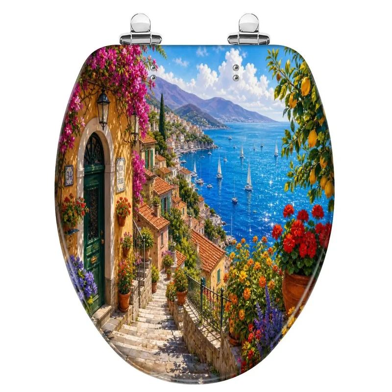 Mediterranean Floral Elongated Toilet Seat Built Different With Zero Hassle Soft Close Hinges Crafted From Top Shelf Resin For A Stress Free Bathroom Glow Up That Truly Lasts