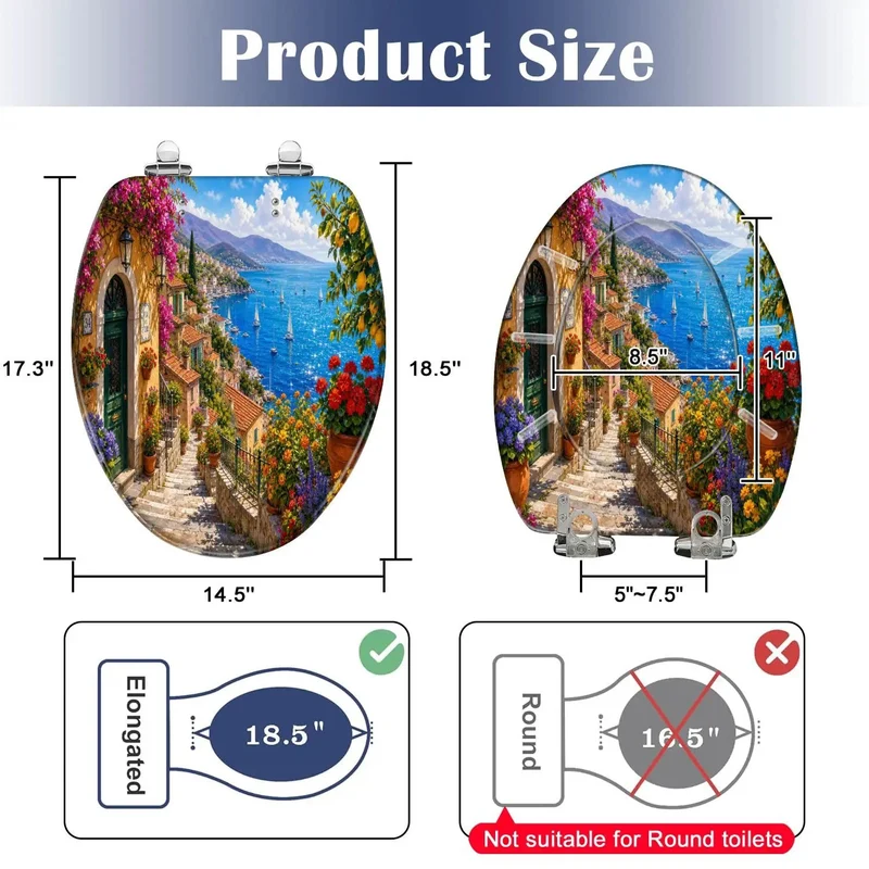 Mediterranean Floral Elongated Toilet Seat Built Different With Zero Hassle Soft Close Hinges Crafted From Top Shelf Resin For A Stress Free Bathroom Glow Up That Truly Lasts