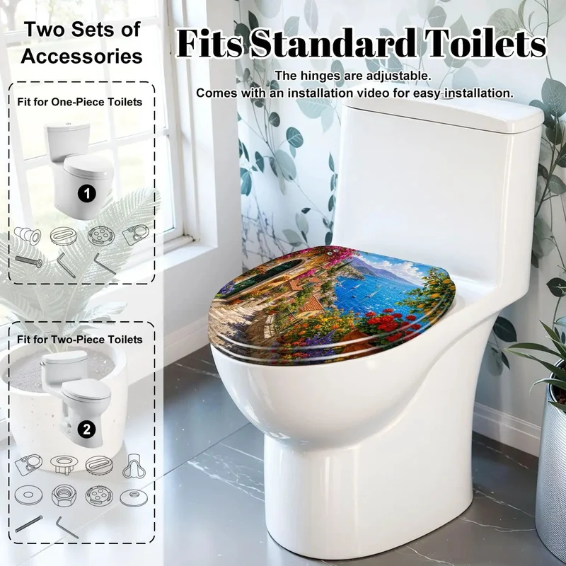 Mediterranean Floral Elongated Toilet Seat Built Different With Zero Hassle Soft Close Hinges Crafted From Top Shelf Resin For A Stress Free Bathroom Glow Up That Truly Lasts