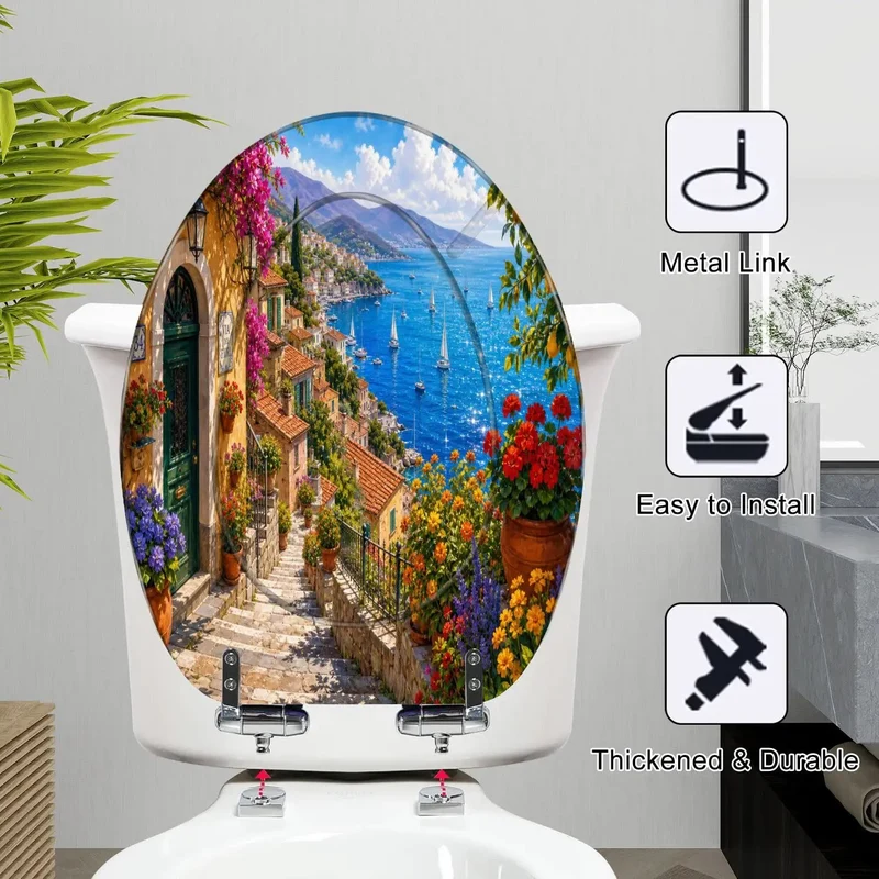 Mediterranean Floral Elongated Toilet Seat Built Different With Zero Hassle Soft Close Hinges Crafted From Top Shelf Resin For A Stress Free Bathroom Glow Up That Truly Lasts