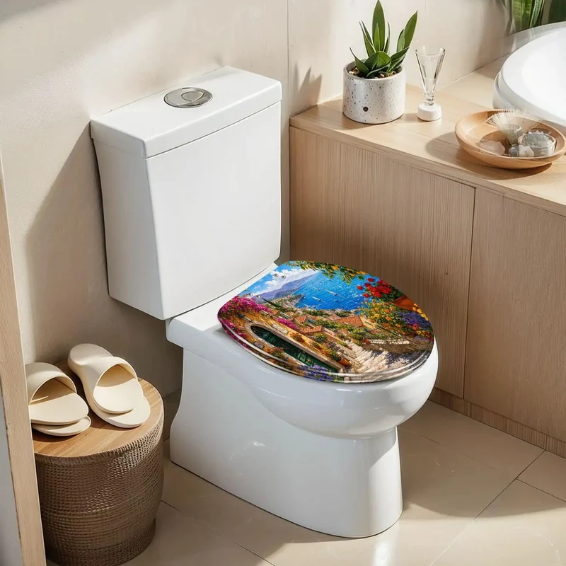 Mediterranean Floral Elongated Toilet Seat Built Different With Zero Hassle Soft Close Hinges Crafted From Top Shelf Resin For A Stress Free Bathroom Glow Up That Truly Lasts
