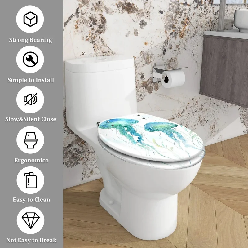 Cosmic Pattern Resin Elongated Toilet Seat Featuring Heavy Duty Quick Install Hardware And Game Changing Comfort For Hassle Free Bathroom Transformations