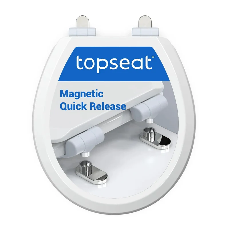 Round White Durable Wood Toilet Seat With Smooth Slow Close Design And Magnetic Quick Release Magic Hinge For Zero Sweat No Slam Setup Total Bathroom Glow Up Super Easy Cleanup White Lid