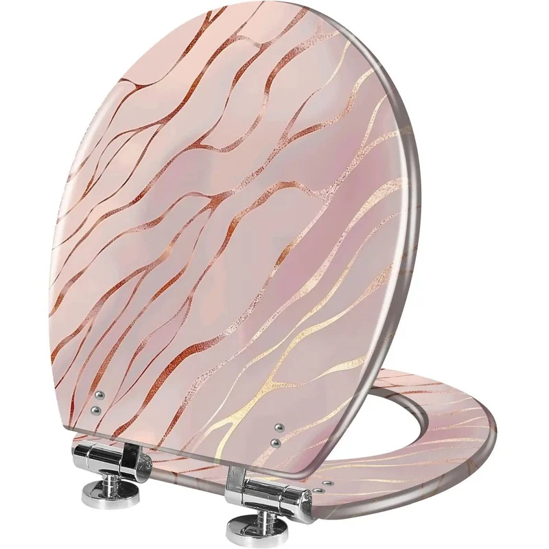 Smooth Operator Elongated Toilet Seat With Rose Gold Marble Resin No Fuss Install Adjustable Hinge Quick Swap Fits Most American Standard Bathroom Fixtures Solid Construction