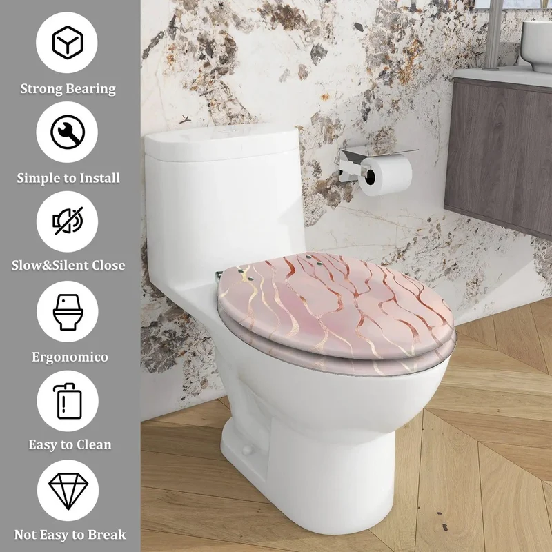 Smooth Operator Elongated Toilet Seat With Rose Gold Marble Resin No Fuss Install Adjustable Hinge Quick Swap Fits Most American Standard Bathroom Fixtures Solid Construction