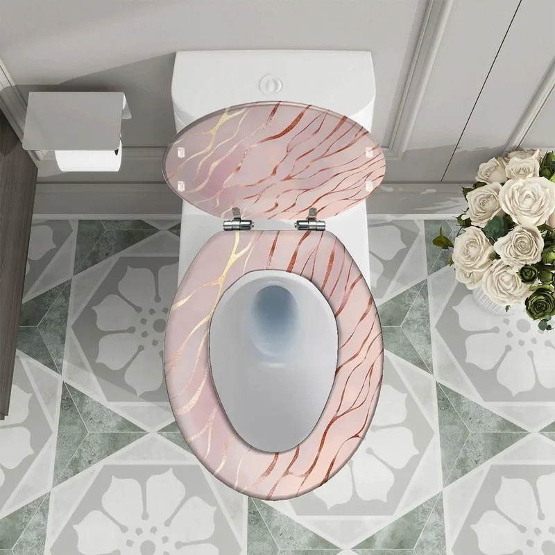 Smooth Operator Elongated Toilet Seat With Rose Gold Marble Resin No Fuss Install Adjustable Hinge Quick Swap Fits Most American Standard Bathroom Fixtures Solid Construction
