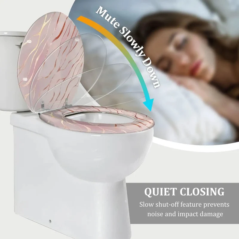 Smooth Operator Elongated Toilet Seat With Rose Gold Marble Resin No Fuss Install Adjustable Hinge Quick Swap Fits Most American Standard Bathroom Fixtures Solid Construction