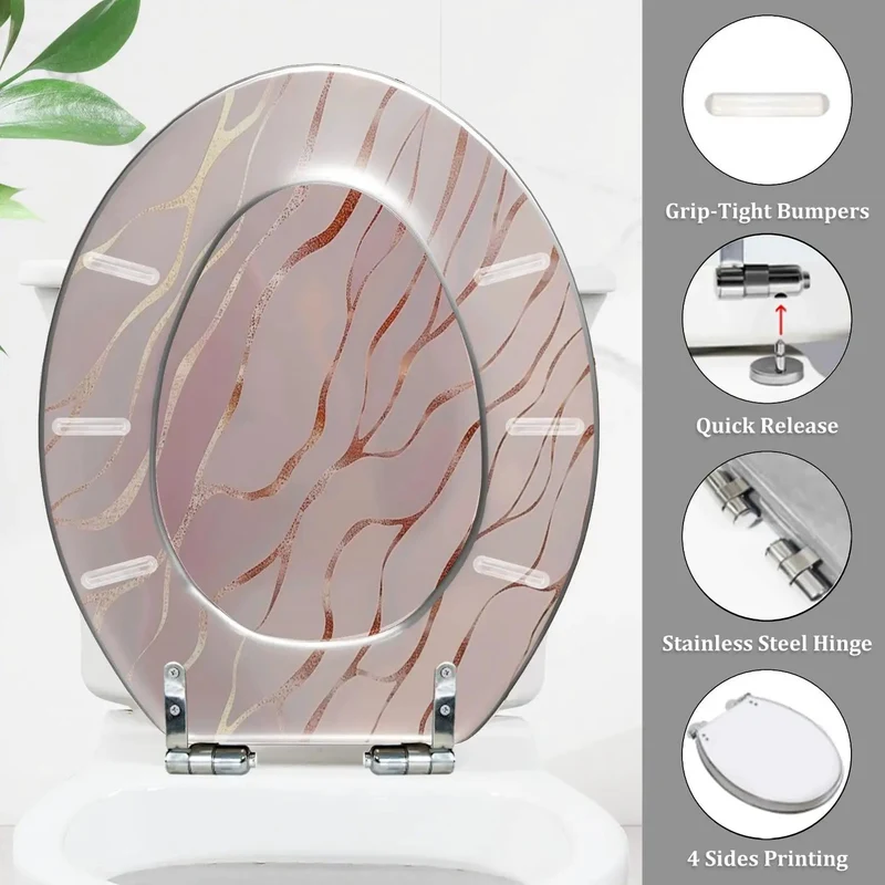 Smooth Operator Elongated Toilet Seat With Rose Gold Marble Resin No Fuss Install Adjustable Hinge Quick Swap Fits Most American Standard Bathroom Fixtures Solid Construction