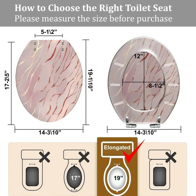 Smooth Operator Elongated Toilet Seat With Rose Gold Marble Resin No Fuss Install Adjustable Hinge Quick Swap Fits Most American Standard Bathroom Fixtures Solid Construction