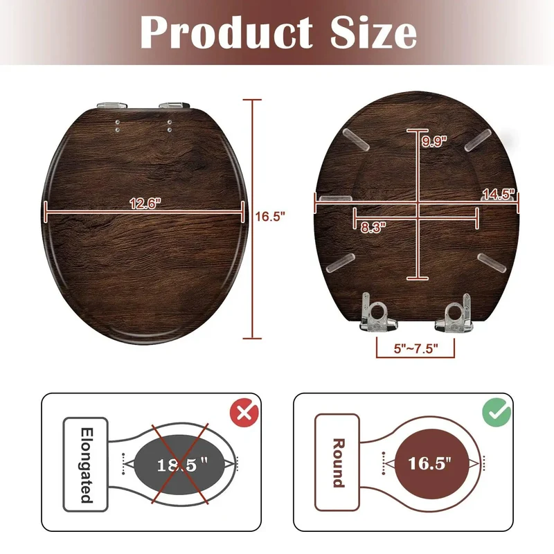 Top Tier Round Replacement Toilet Seat With Silencer Slow Close Lid Quick Swap Hinges And Heavy Duty Injection Molded Resin Wood Seat Build For Modern Bathrooms Standard Size Fits All Fixtures Everywhere You Go