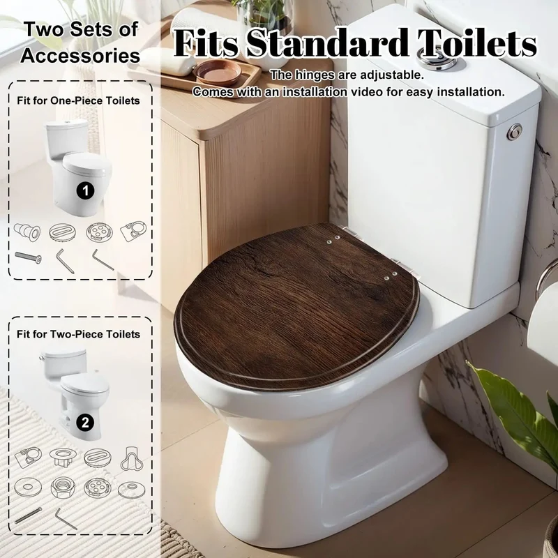 Top Tier Round Replacement Toilet Seat With Silencer Slow Close Lid Quick Swap Hinges And Heavy Duty Injection Molded Resin Wood Seat Build For Modern Bathrooms Standard Size Fits All Fixtures Everywhere You Go