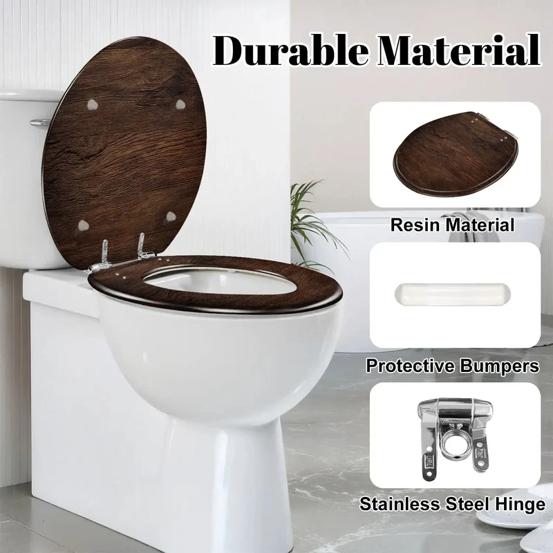 Top Tier Round Replacement Toilet Seat With Silencer Slow Close Lid Quick Swap Hinges And Heavy Duty Injection Molded Resin Wood Seat Build For Modern Bathrooms Standard Size Fits All Fixtures Everywhere You Go