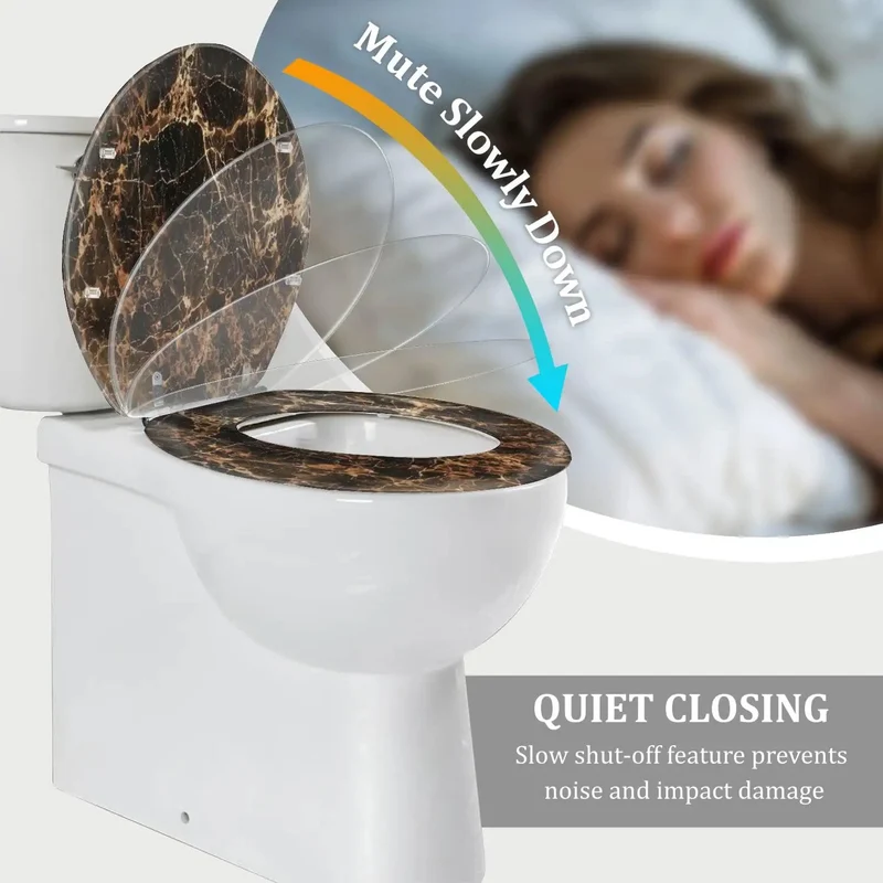 No Fuss Round Replacement Toilet Seat With Slick Soft Close Lid For Bathroom Standard American Fixtures Quick Snap Adjust Hinge Smooth Quiet Close Gentle Drop Easy Peasy Setup
