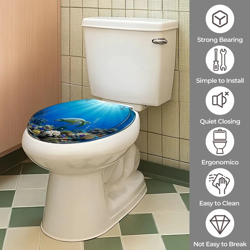 Round Resin Toilet Seat With Smooth Soft Close Lid And Adjustable Universal Mount Kit For Standard Bathroom Fixtures Featuring Heavy Duty Build And Quick Change Install Setup