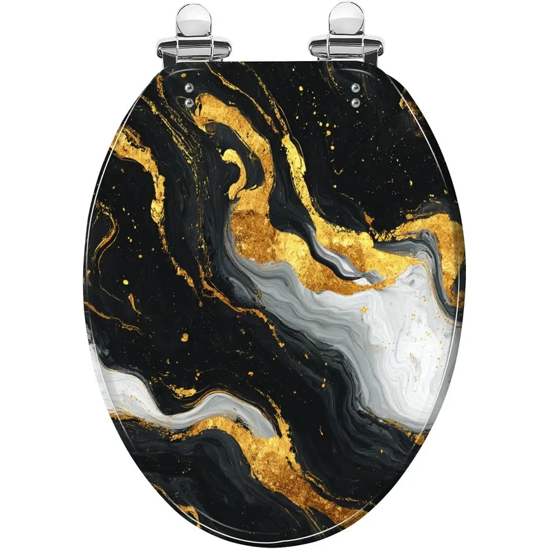 Elongated Bathroom Toilet Seat Replacement With Zero Slam Slow Close And Custom Print Vibes Constructed From Tough As Nails Resin For An Upgraded Washroom Setup