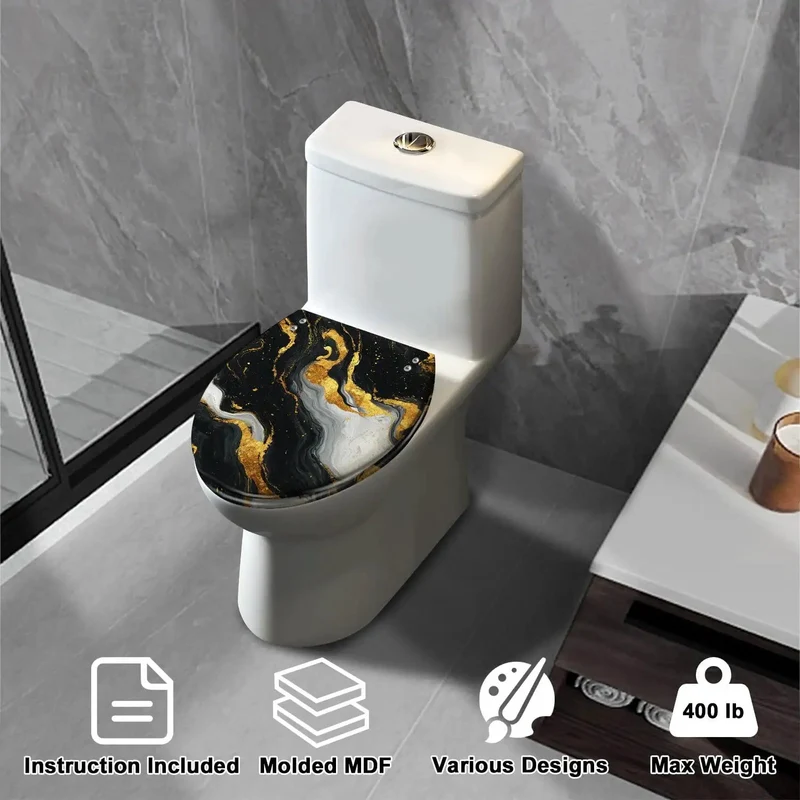 Elongated Bathroom Toilet Seat Replacement With Zero Slam Slow Close And Custom Print Vibes Constructed From Tough As Nails Resin For An Upgraded Washroom Setup
