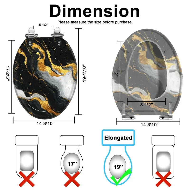 Elongated Bathroom Toilet Seat Replacement With Zero Slam Slow Close And Custom Print Vibes Constructed From Tough As Nails Resin For An Upgraded Washroom Setup
