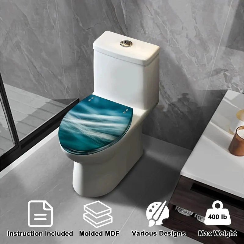 Elongated Quiet Close Toilet Seat For Bathroom Featuring Vibrant Theme Designs Built Like A Tank With Slick Quick Release Hinges For Zero Sweat Everyday Fixes