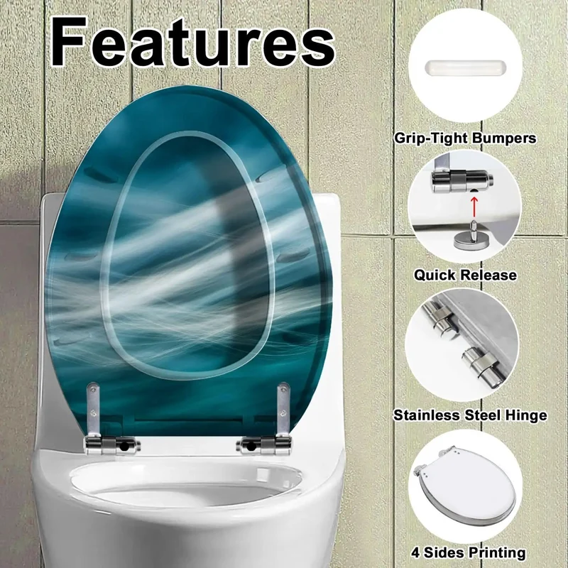 Elongated Quiet Close Toilet Seat For Bathroom Featuring Vibrant Theme Designs Built Like A Tank With Slick Quick Release Hinges For Zero Sweat Everyday Fixes