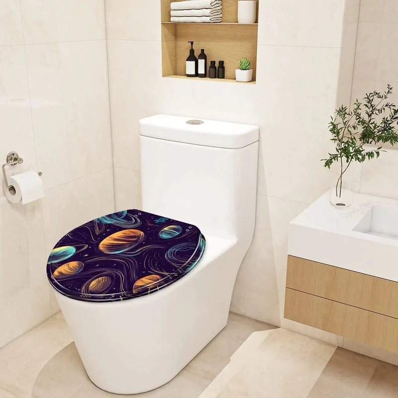 Universal Adjustable Toilet Seat With Decorative Cover For Bathroom Fits Standard And Elongated Models No Sweat Install Heavy Duty Solid Build Reliable Everyday Upgrade