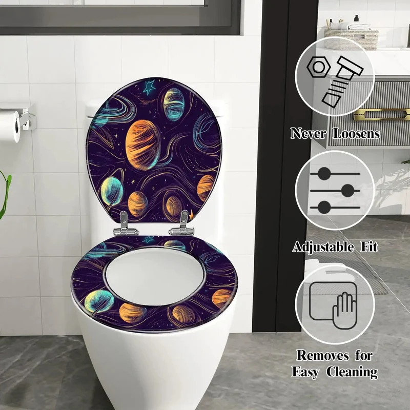 Universal Adjustable Toilet Seat With Decorative Cover For Bathroom Fits Standard And Elongated Models No Sweat Install Heavy Duty Solid Build Reliable Everyday Upgrade