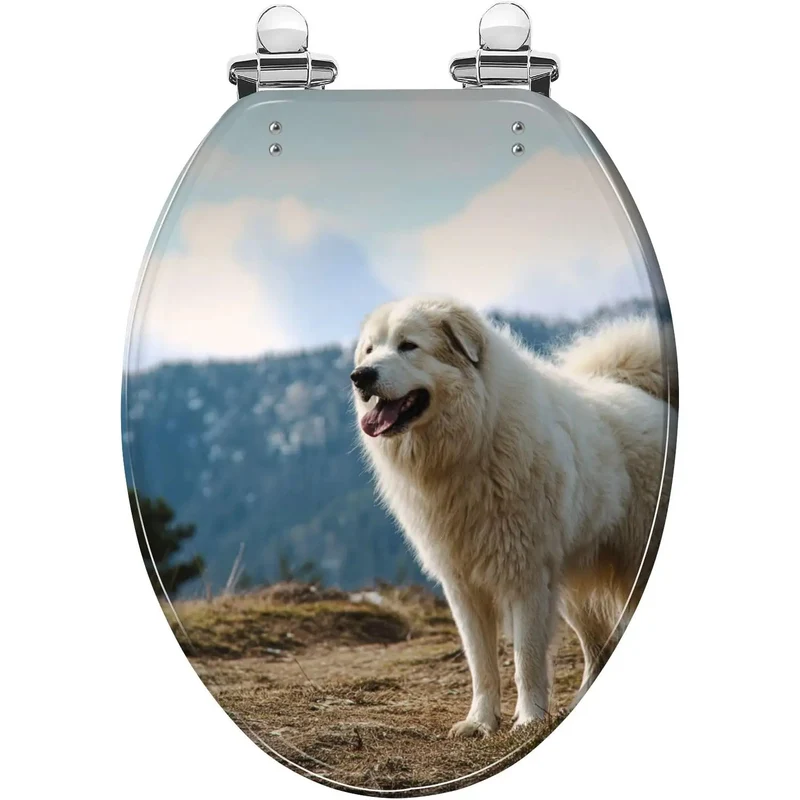 Universal Elongated Toilet Seat Slick Decorative Finish No Sweat Setup Fits Most Standard Bathroom Toilets Solid Top Shelf Heavy Duty Build Smooth Swing Hinges