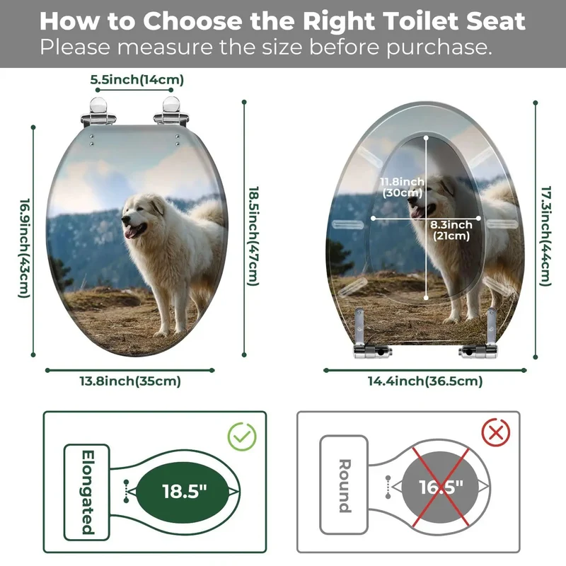 Universal Elongated Toilet Seat Slick Decorative Finish No Sweat Setup Fits Most Standard Bathroom Toilets Solid Top Shelf Heavy Duty Build Smooth Swing Hinges