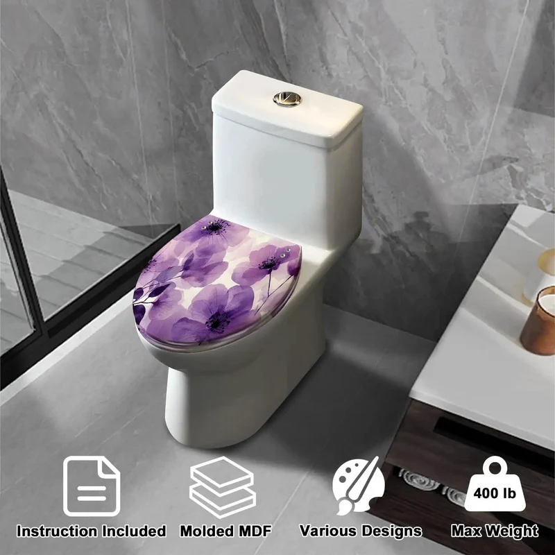 Hella Tough Elongated Toilet Seat Replacement Featuring Quick Swap Setup And Smooth Slow Close Hinges Plus Dazzling Themed Print Patterns For Cool Bathroom Vibes