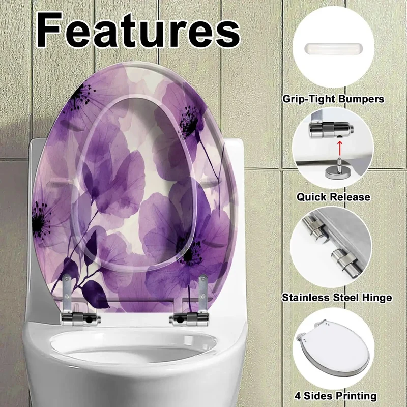 Hella Tough Elongated Toilet Seat Replacement Featuring Quick Swap Setup And Smooth Slow Close Hinges Plus Dazzling Themed Print Patterns For Cool Bathroom Vibes