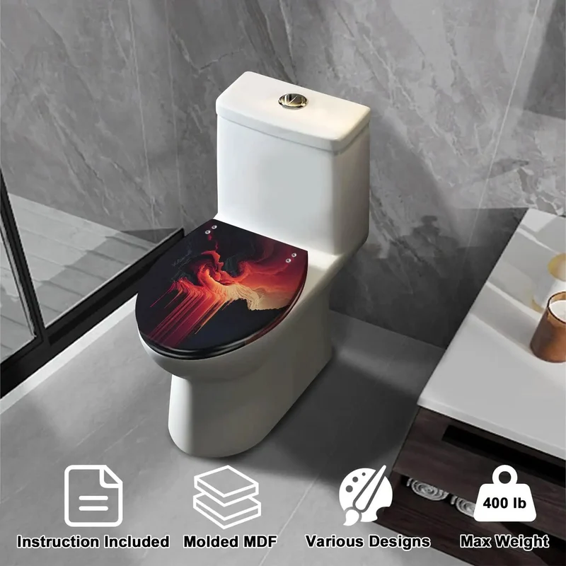 Heavy Duty Elongated Toilet Seat Replacement With Smooth Closing Hinges Featuring Bold Fade Resistant Prints Boosts Your Bathroom Vibes Rock Solid Resin Build For No Hassle Everyday Use